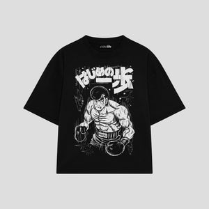 Playera streetwear premium de anime y gaming ExtraLife MX, corte boxy oversized drop shoulder heavyweight en color Deep Black y Off-White, moda urbana mexicana de culto.