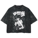 Playera streetwear premium de anime y gaming ExtraLife MX, corte boxy deluxe mineral wash heavyweight en color Acid Wash, moda urbana mexicana de culto.