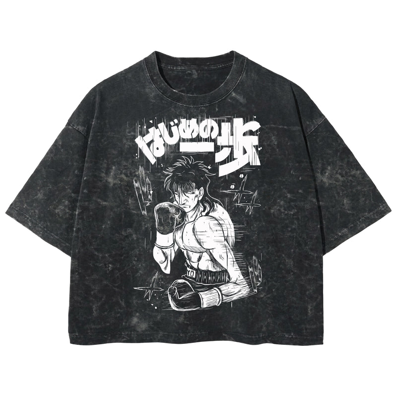 Playera streetwear premium de anime y gaming ExtraLife MX, corte boxy deluxe mineral wash heavyweight en color Acid Wash, moda urbana mexicana de culto.