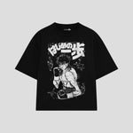 Playera streetwear premium de anime y gaming ExtraLife MX, corte boxy oversized drop shoulder heavyweight en color Deep Black y Off-White, moda urbana mexicana de culto.