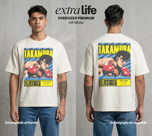 El Ring del Campeon | Los Puños de Hierro #01618 - Playera Oversized Premium | Off White - Foto en modelo