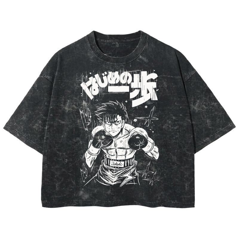 Playera streetwear premium de anime y gaming ExtraLife MX, corte boxy deluxe mineral wash heavyweight en color Acid Wash, moda urbana mexicana de culto.