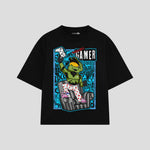 Playera streetwear premium de anime y gaming ExtraLife MX, corte boxy oversized drop shoulder heavyweight en color Deep Black y Off-White, moda urbana mexicana de culto.