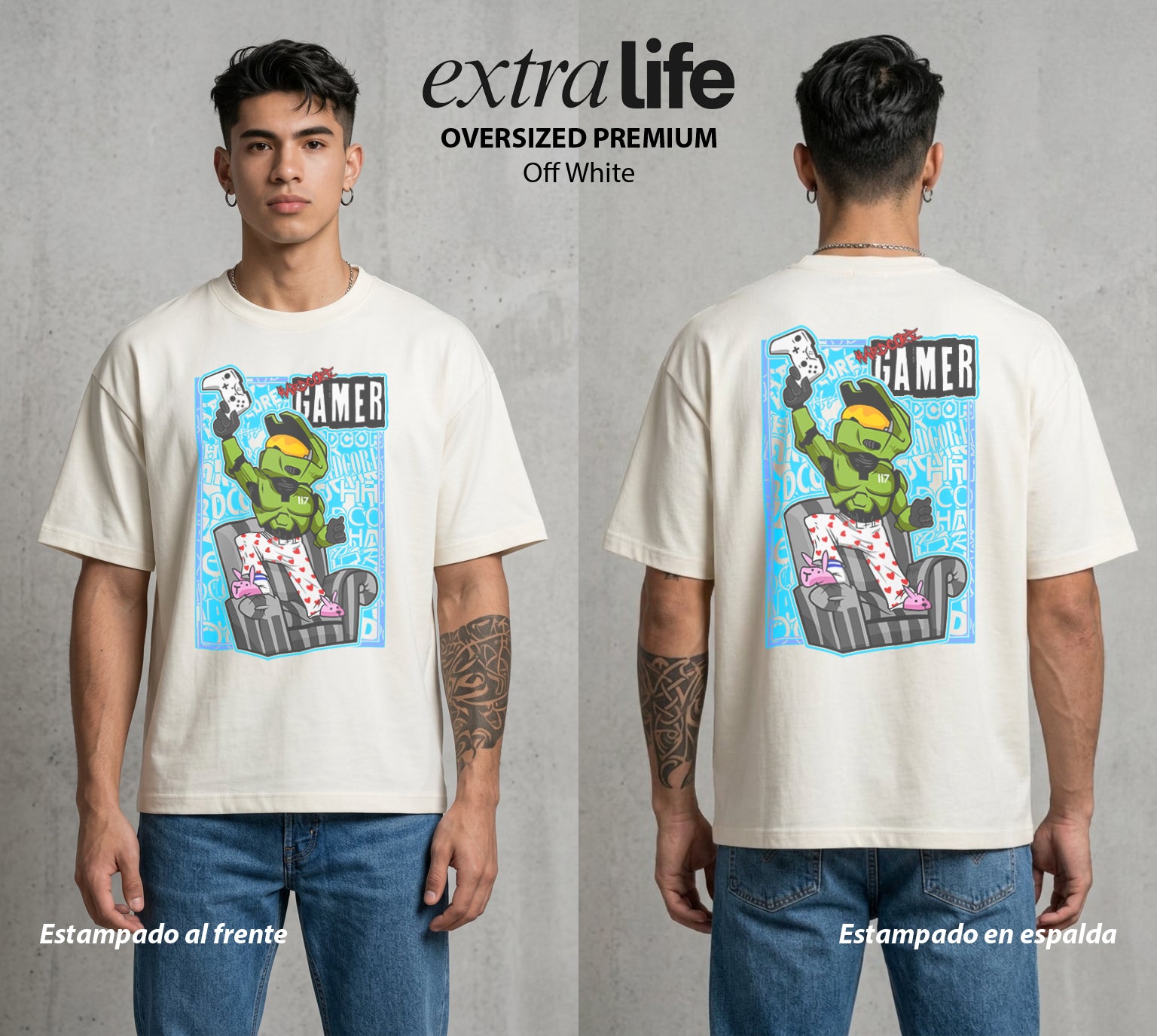 Los Guerreros del Anillo | El Soldado del Anillo #01621 - Playera Oversized Premium | Off White - Foto en modelo