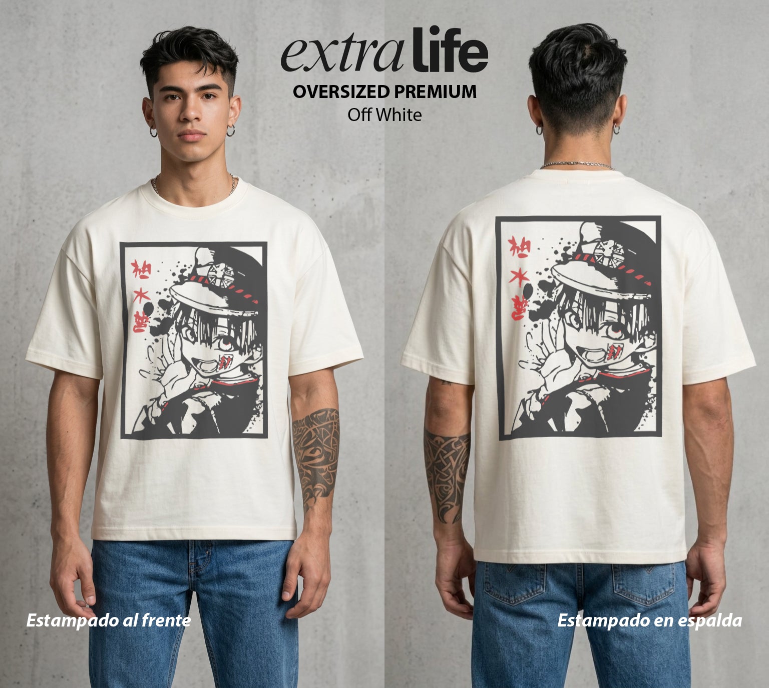 El Fantasma del Bano | Hanako Kun #01623 - Playera Oversized Premium | Off White - Foto en modelo