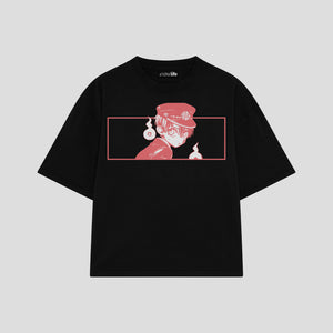 Playera streetwear premium de anime y gaming ExtraLife MX, corte boxy oversized drop shoulder heavyweight en color Deep Black y Off-White, moda urbana mexicana de culto.