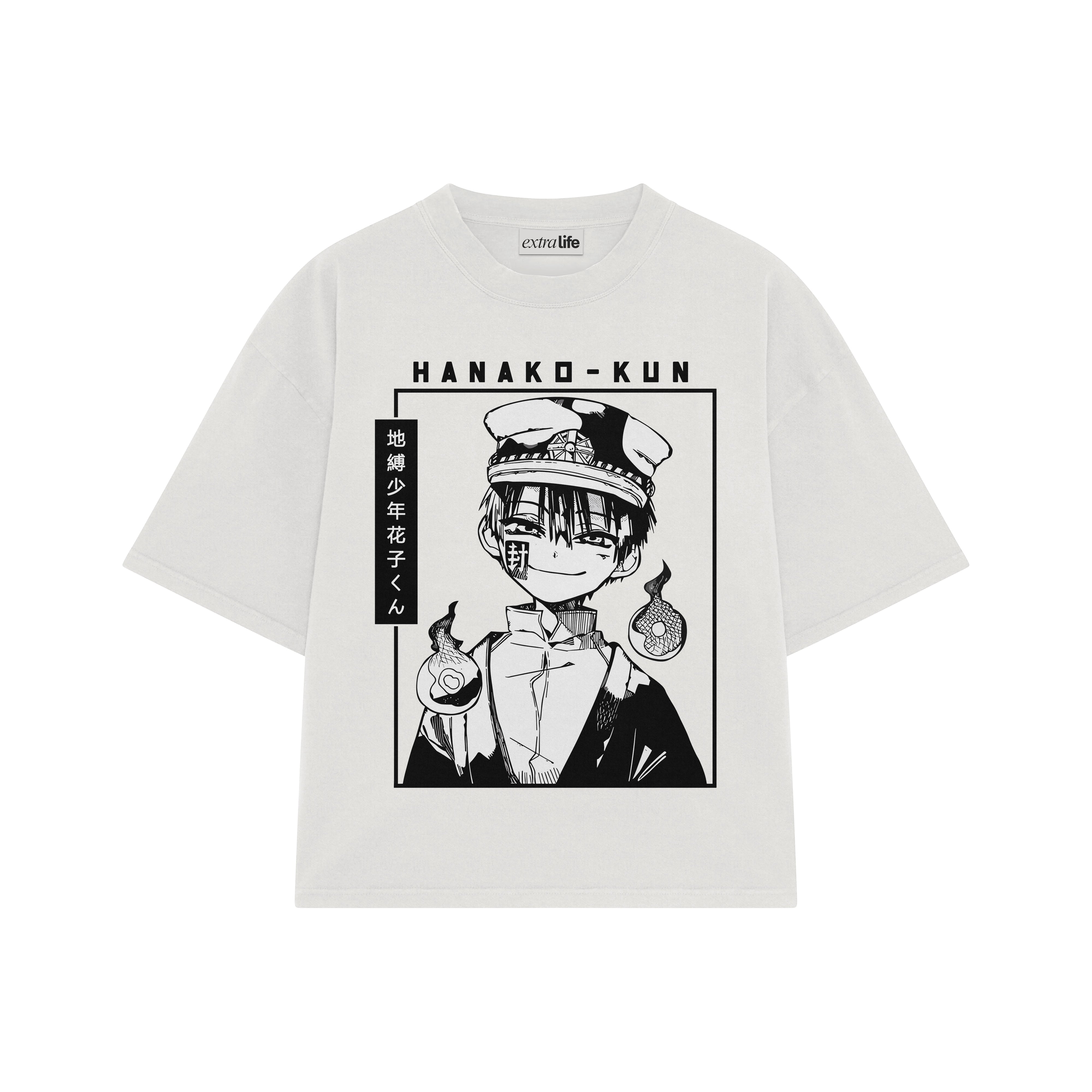 Playera streetwear premium de anime y gaming ExtraLife MX, corte boxy oversized drop shoulder heavyweight en color Deep Black y Off-White, moda urbana mexicana de culto.