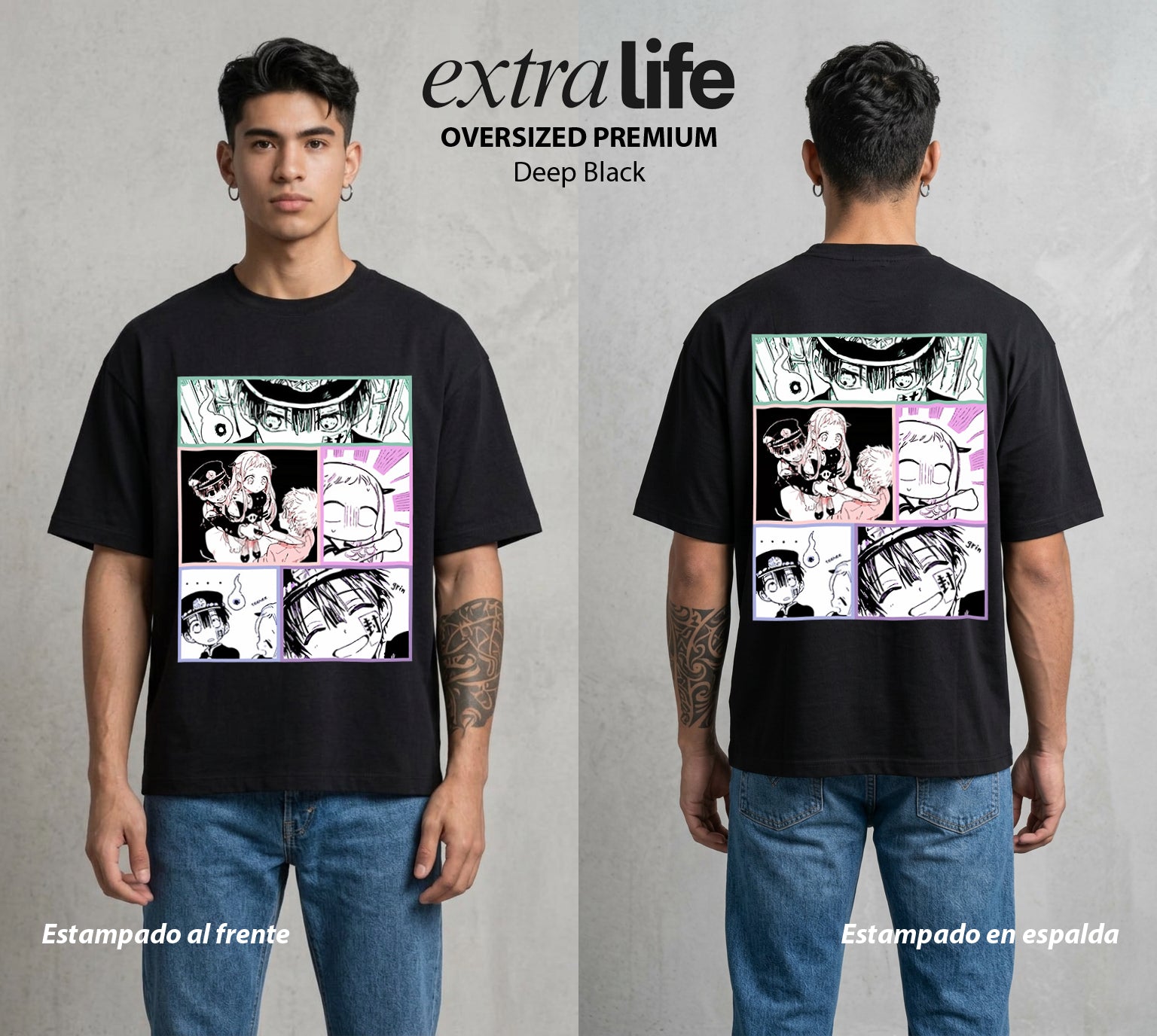 El Fantasma del Bano | Los Heroes del Futuro #01626 - Playera Oversized Premium | Deep Black - Foto en modelo