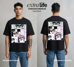 El Fantasma del Bano | Los Heroes del Futuro #01626 - Playera Oversized Premium | Deep Black - Foto en modelo