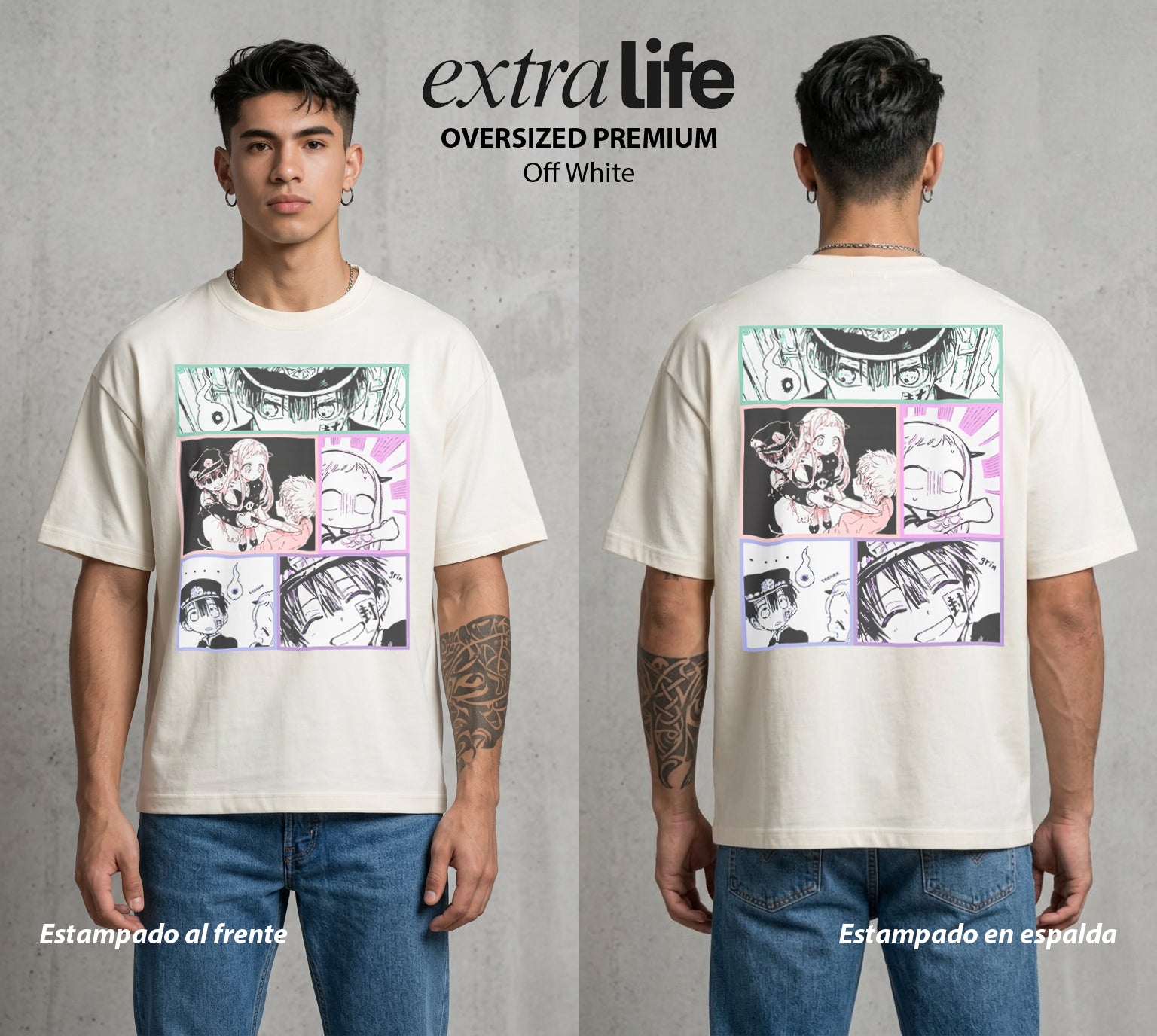El Fantasma del Bano | Los Heroes del Futuro #01626 - Playera Oversized Premium | Off White - Foto en modelo