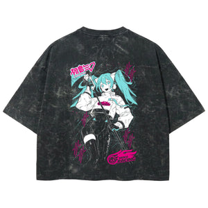 Playera streetwear premium de anime y gaming ExtraLife MX, corte boxy deluxe mineral wash heavyweight en color Acid Wash, moda urbana mexicana de culto.