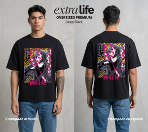 El Paraiso Infernal | El Ninja del Vacio #01631 - Playera Oversized Premium | Deep Black - Foto en modelo