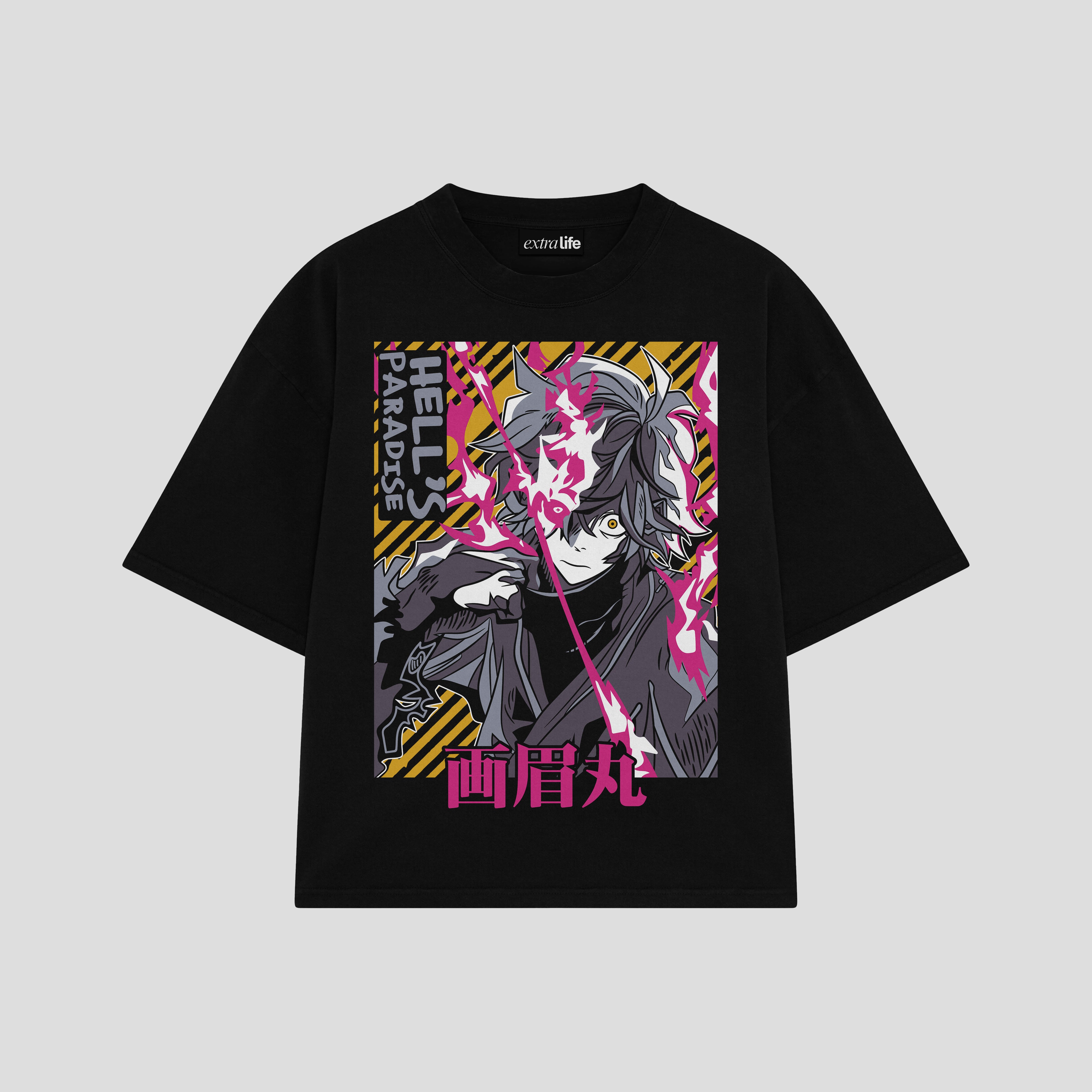 Playera streetwear premium de anime y gaming ExtraLife MX, corte boxy oversized drop shoulder heavyweight en color Deep Black y Off-White, moda urbana mexicana de culto.
