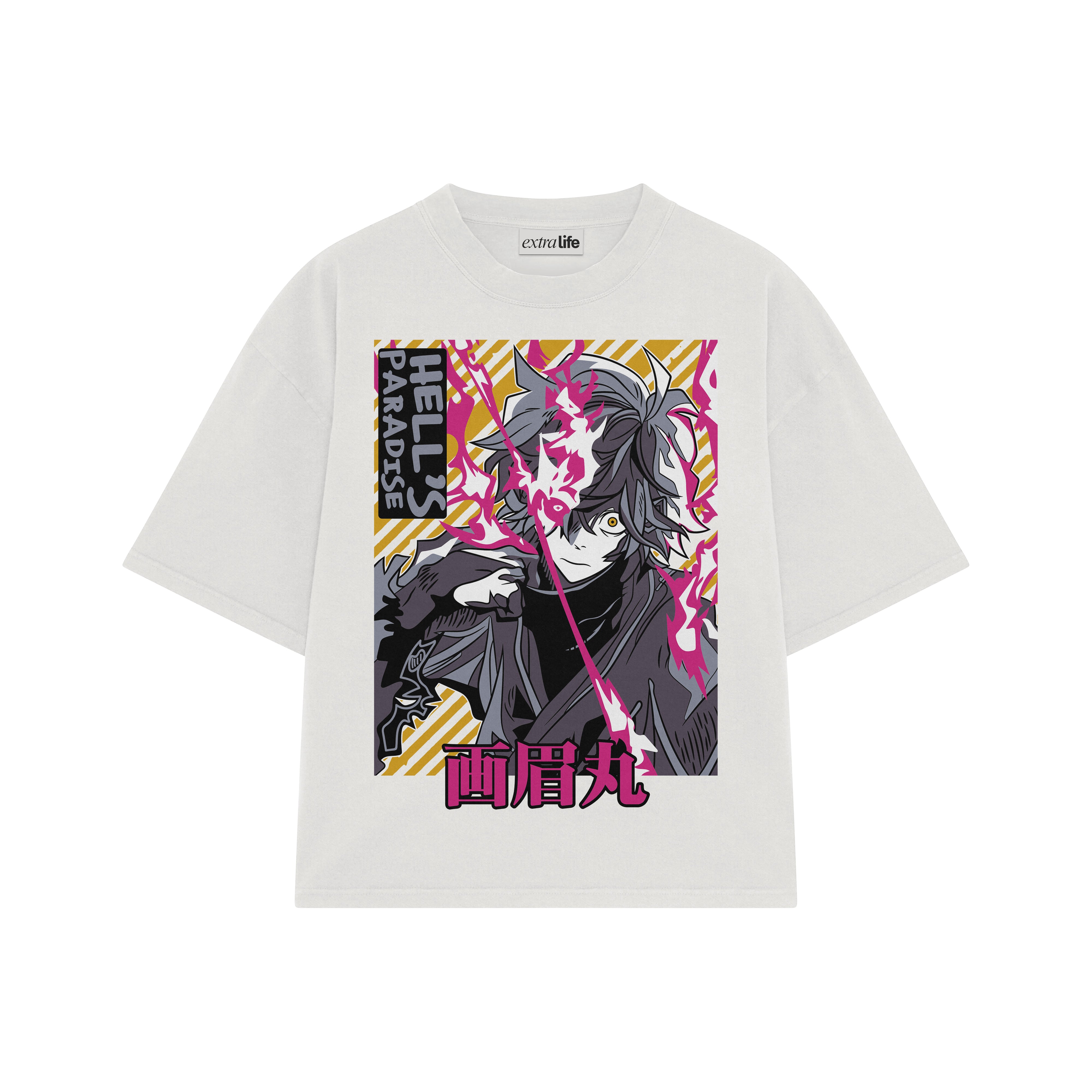 Playera streetwear premium de anime y gaming ExtraLife MX, corte boxy oversized drop shoulder heavyweight en color Deep Black y Off-White, moda urbana mexicana de culto.