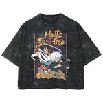 Playera streetwear premium de anime y gaming ExtraLife MX, corte boxy deluxe mineral wash heavyweight en color Acid Wash, moda urbana mexicana de culto.