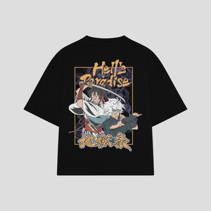Playera streetwear premium de anime y gaming ExtraLife MX, corte boxy oversized drop shoulder heavyweight en color Deep Black y Off-White, moda urbana mexicana de culto.