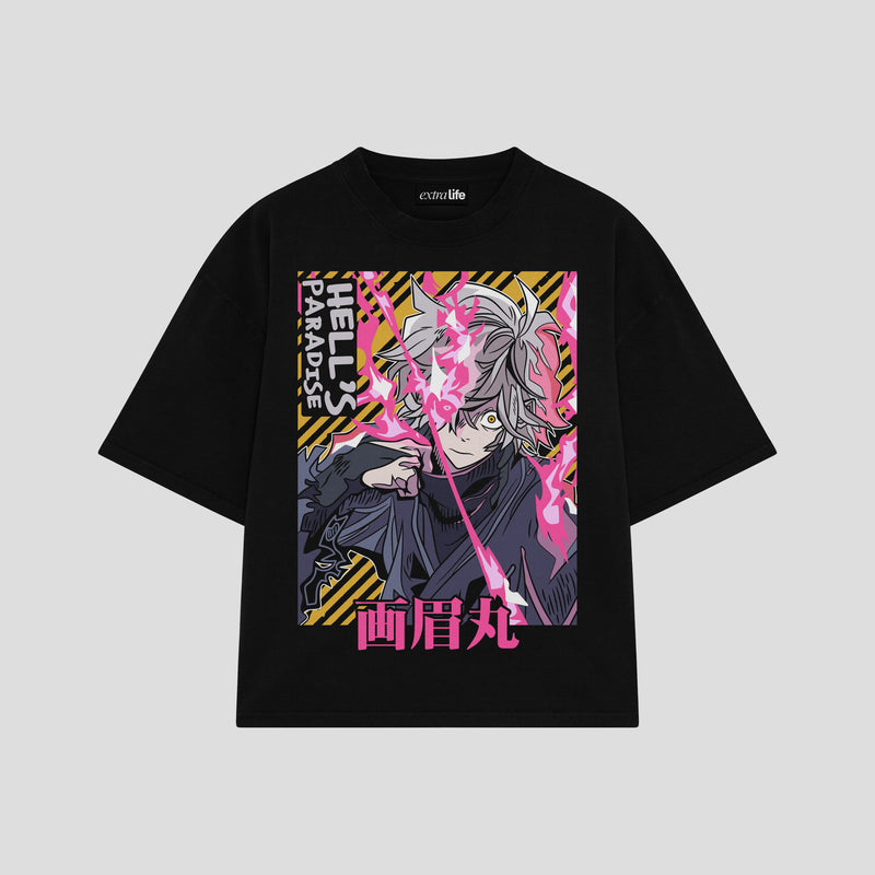 Playera streetwear premium de anime y gaming ExtraLife MX, corte boxy oversized drop shoulder heavyweight en color Deep Black y Off-White, moda urbana mexicana de culto.