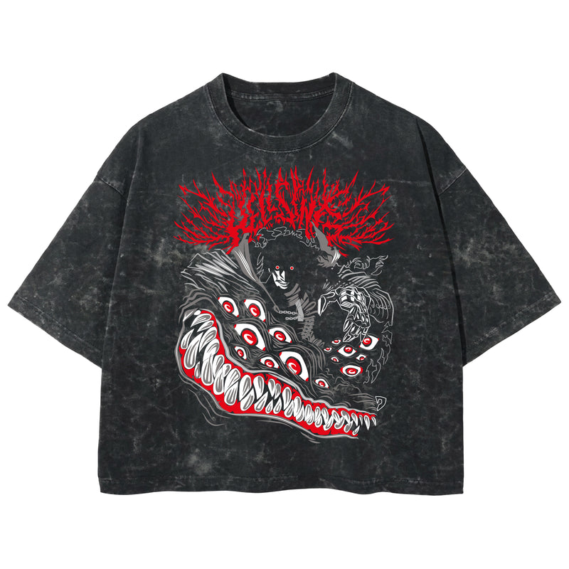 Playera streetwear premium de anime y gaming ExtraLife MX, corte boxy deluxe mineral wash heavyweight en color Acid Wash, moda urbana mexicana de culto.