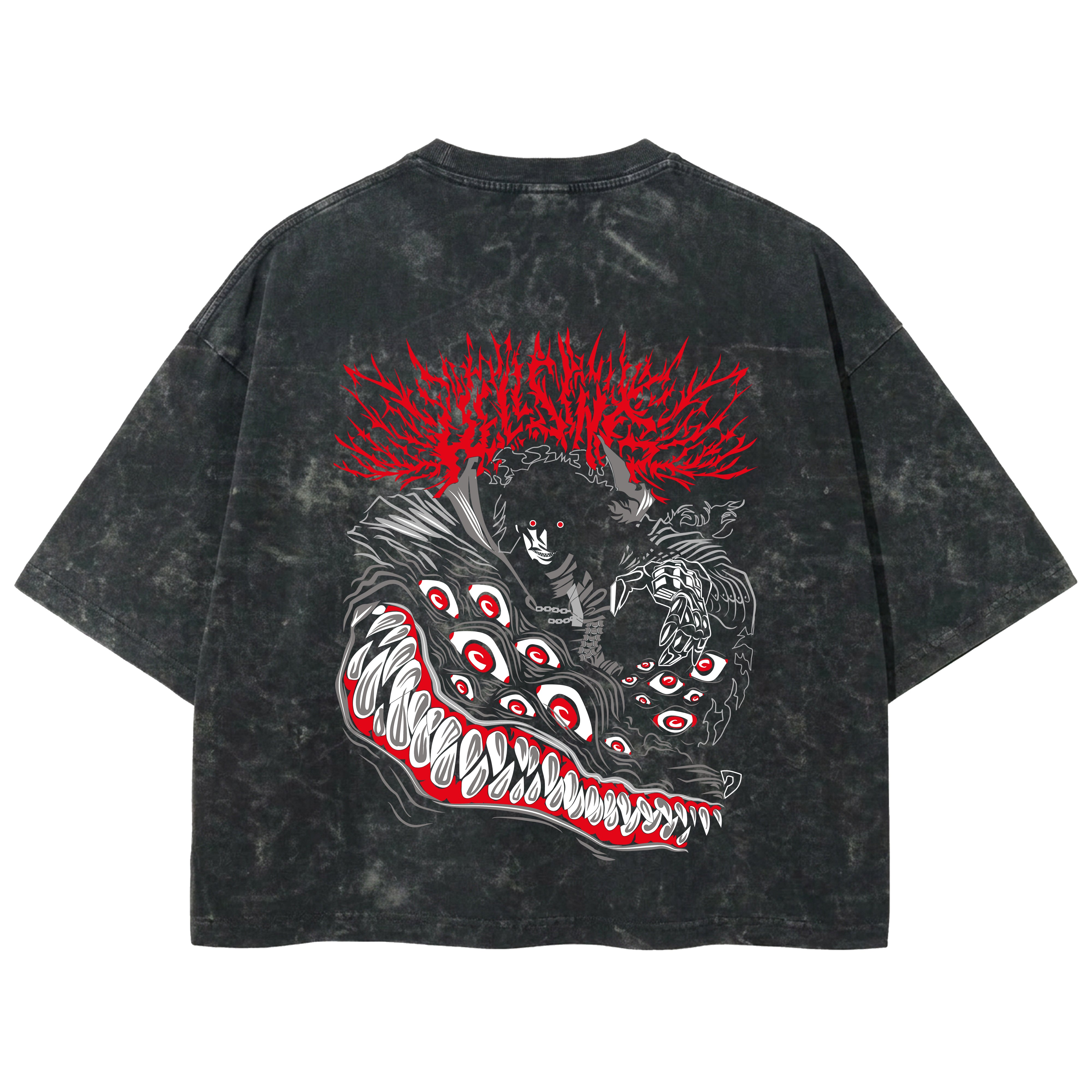 Playera streetwear premium de anime y gaming ExtraLife MX, corte boxy deluxe mineral wash heavyweight en color Acid Wash, moda urbana mexicana de culto.