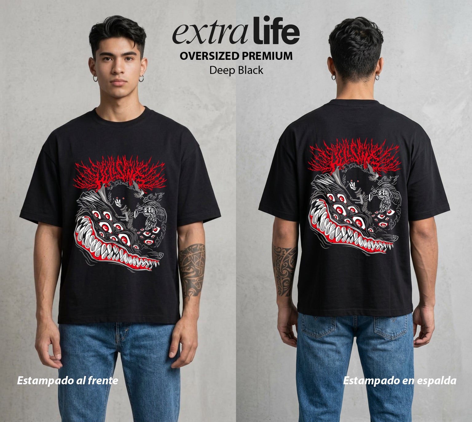 La Organizacion Oscura | El No Muerto Supremo #01634 - Playera Oversized Premium | Deep Black - Foto en modelo