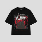 Playera streetwear premium de anime y gaming ExtraLife MX, corte boxy oversized drop shoulder heavyweight en color Deep Black y Off-White, moda urbana mexicana de culto.