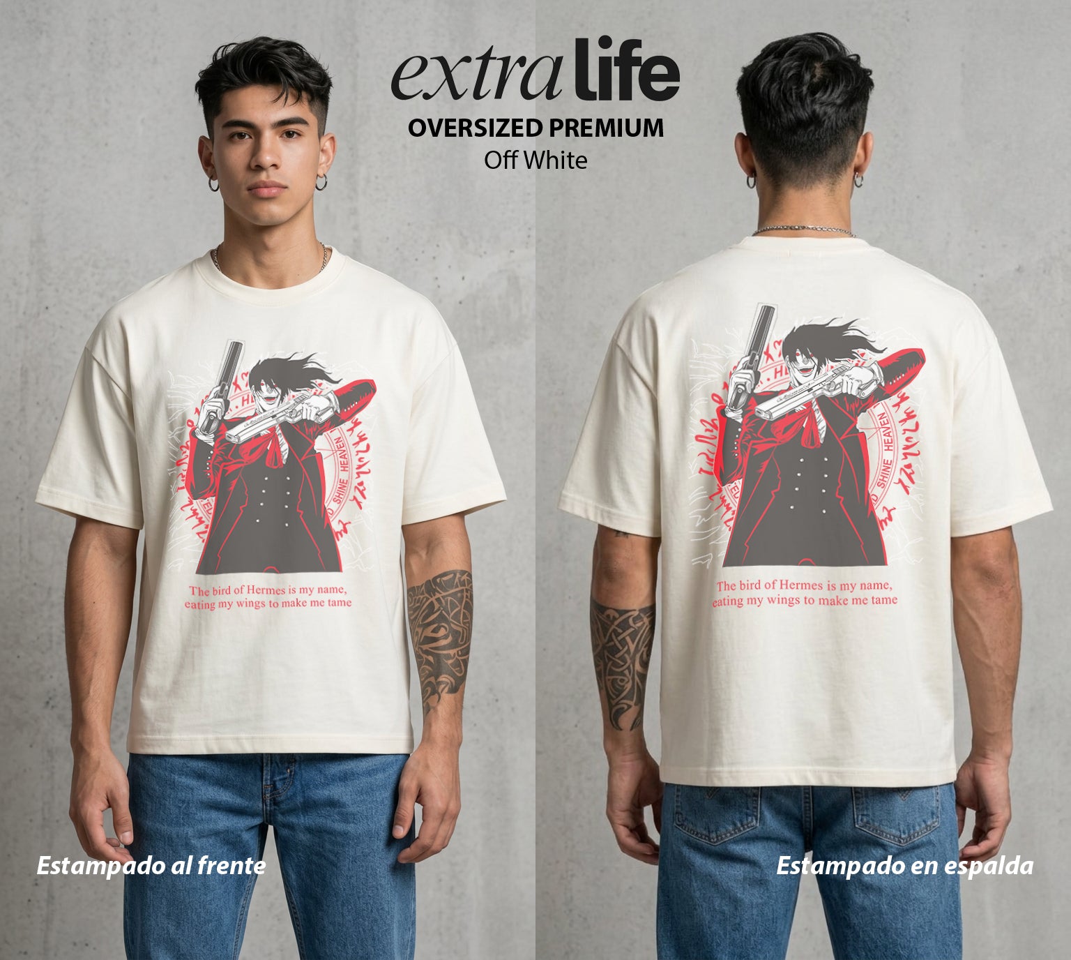 La Organizacion Oscura | El Vampiro del Bien #01635 - Playera Oversized Premium | Off White - Foto en modelo