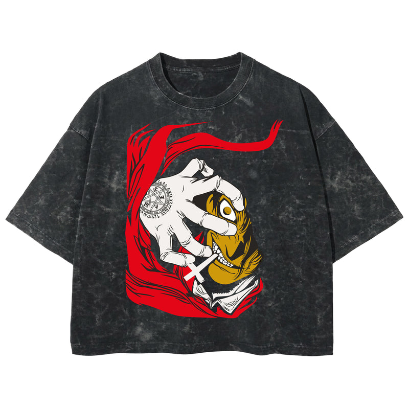 Playera streetwear premium de anime y gaming ExtraLife MX, corte boxy deluxe mineral wash heavyweight en color Acid Wash, moda urbana mexicana de culto.