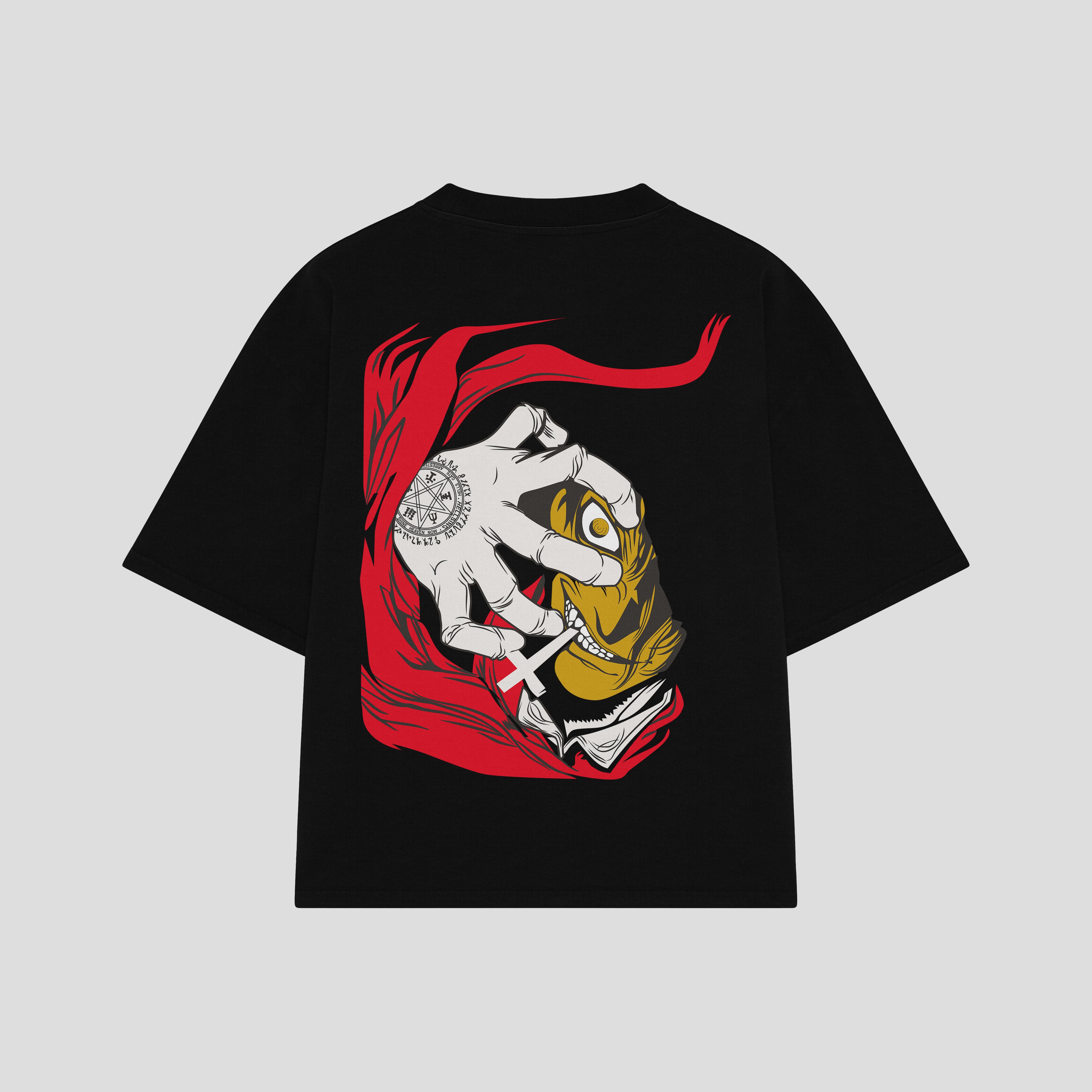 Playera streetwear premium de anime y gaming ExtraLife MX, corte boxy oversized drop shoulder heavyweight en color Deep Black y Off-White, moda urbana mexicana de culto.