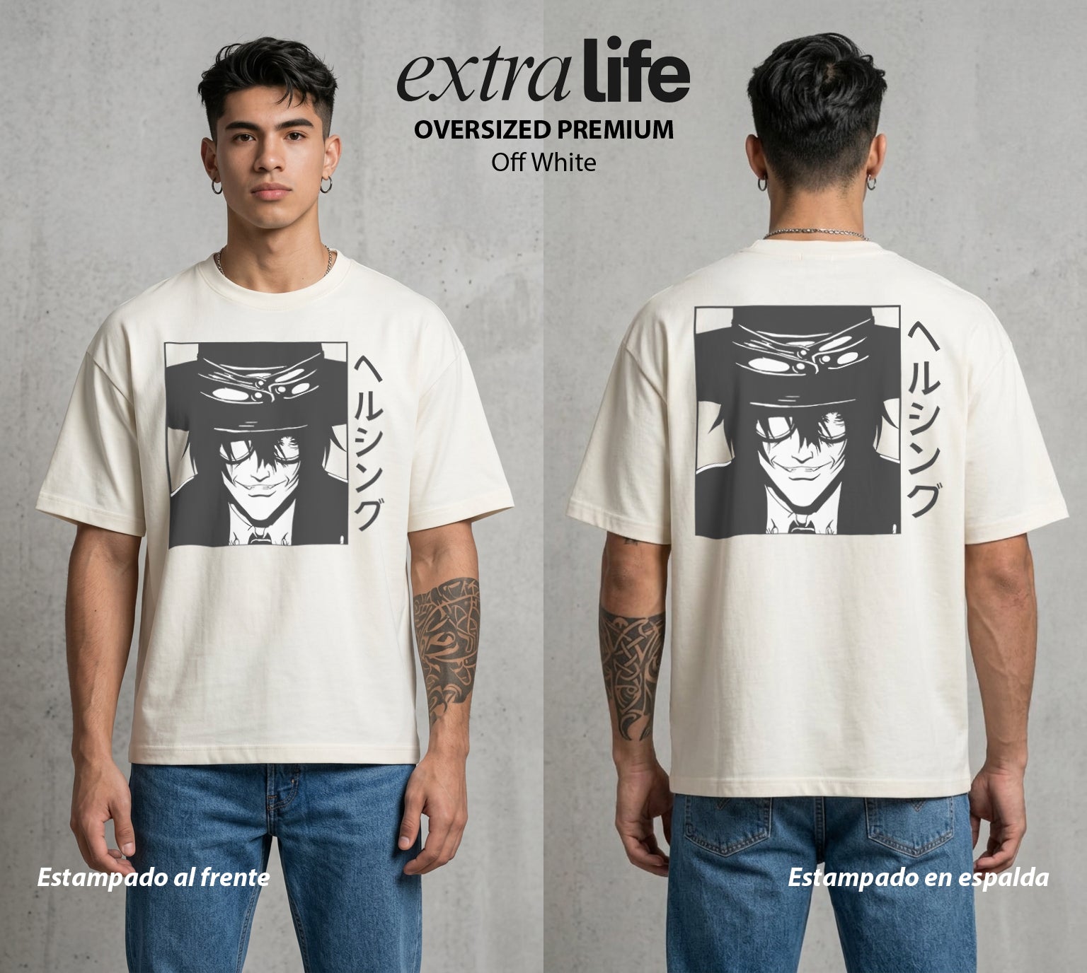 La Organizacion Oscura | El Inmortal del Servicio #01637 - Playera Oversized Premium | Off White - Foto en modelo