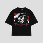 Playera streetwear premium de anime y gaming ExtraLife MX, corte boxy oversized drop shoulder heavyweight en color Deep Black y Off-White, moda urbana mexicana de culto.