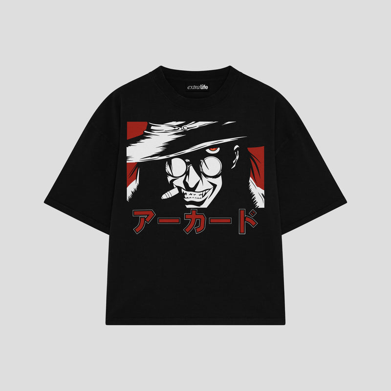 Playera streetwear premium de anime y gaming ExtraLife MX, corte boxy oversized drop shoulder heavyweight en color Deep Black y Off-White, moda urbana mexicana de culto.