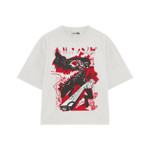 Playera streetwear premium de anime y gaming ExtraLife MX, corte boxy oversized drop shoulder heavyweight en color Deep Black y Off-White, moda urbana mexicana de culto.