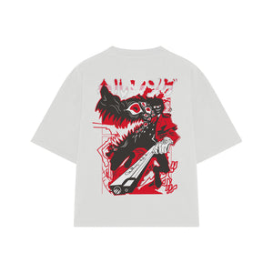 Playera streetwear premium de anime y gaming ExtraLife MX, corte boxy oversized drop shoulder heavyweight en color Deep Black y Off-White, moda urbana mexicana de culto.