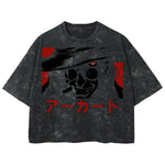Playera streetwear premium de anime y gaming ExtraLife MX, corte boxy deluxe mineral wash heavyweight en color Acid Wash, moda urbana mexicana de culto.