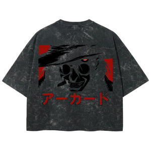 Playera streetwear premium de anime y gaming ExtraLife MX, corte boxy deluxe mineral wash heavyweight en color Acid Wash, moda urbana mexicana de culto.