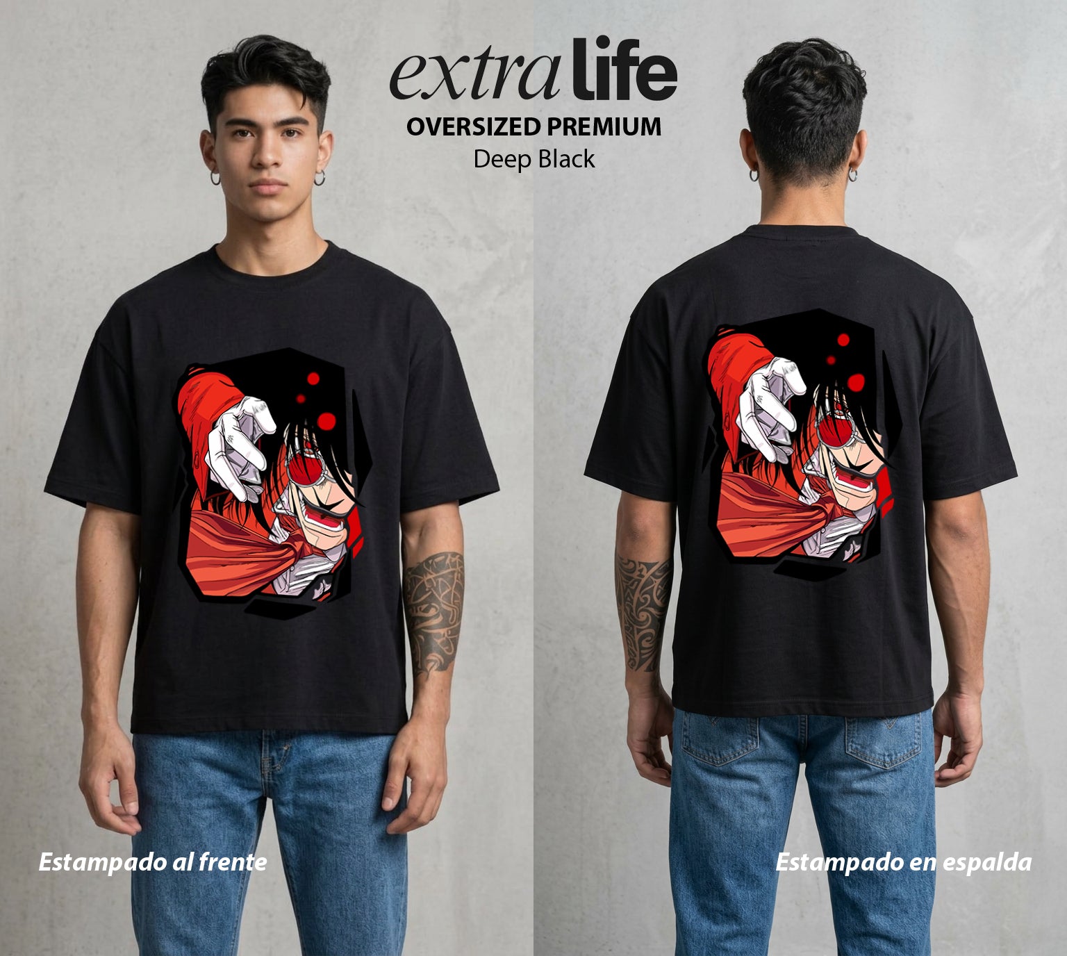 La Organizacion Oscura | El Vampiro del Bien #01643 - Playera Oversized Premium | Deep Black - Foto en modelo