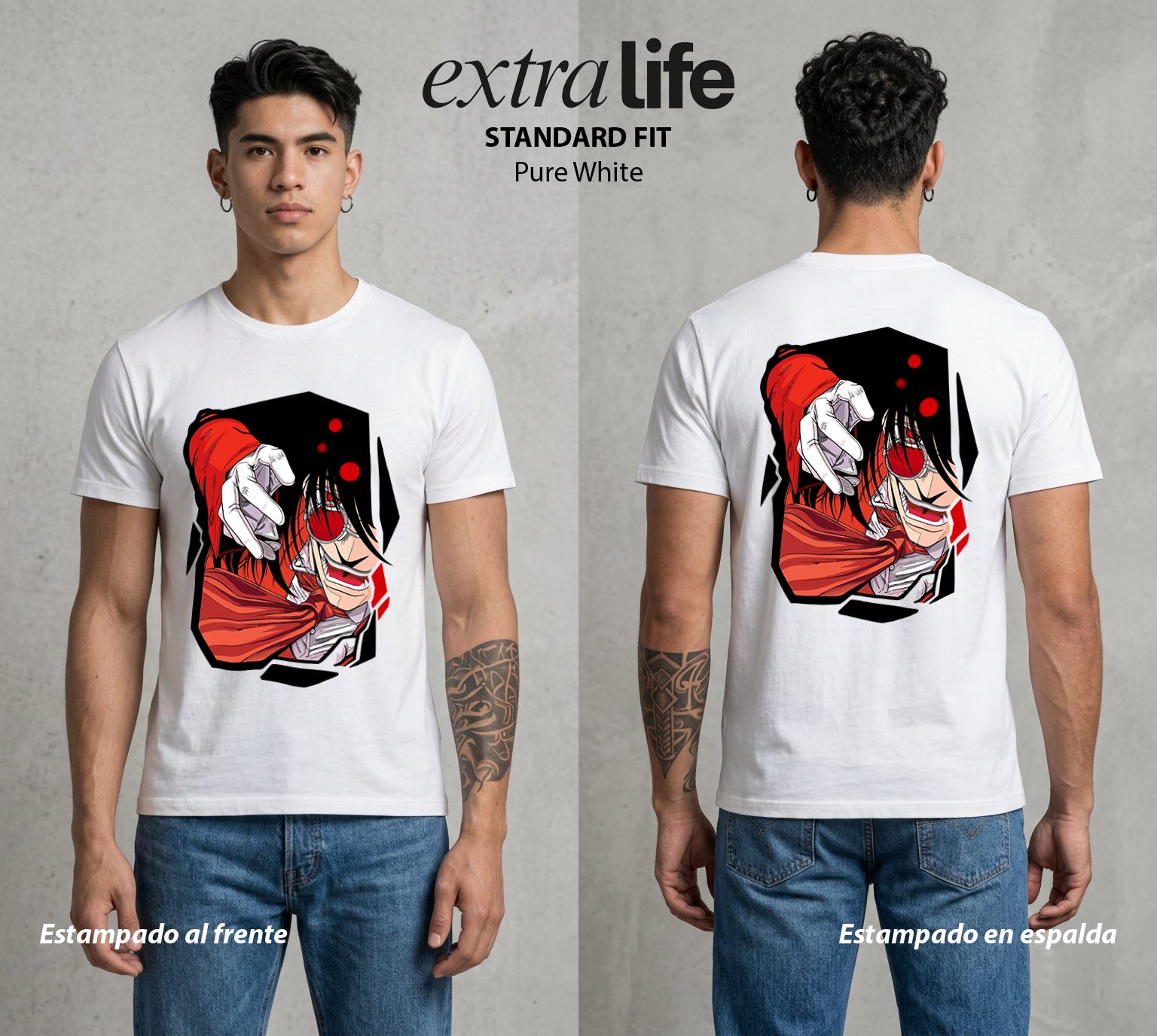 La Organizacion Oscura | El Vampiro del Bien #01643 - Playera Standard Fit | Pure White - Foto en modelo