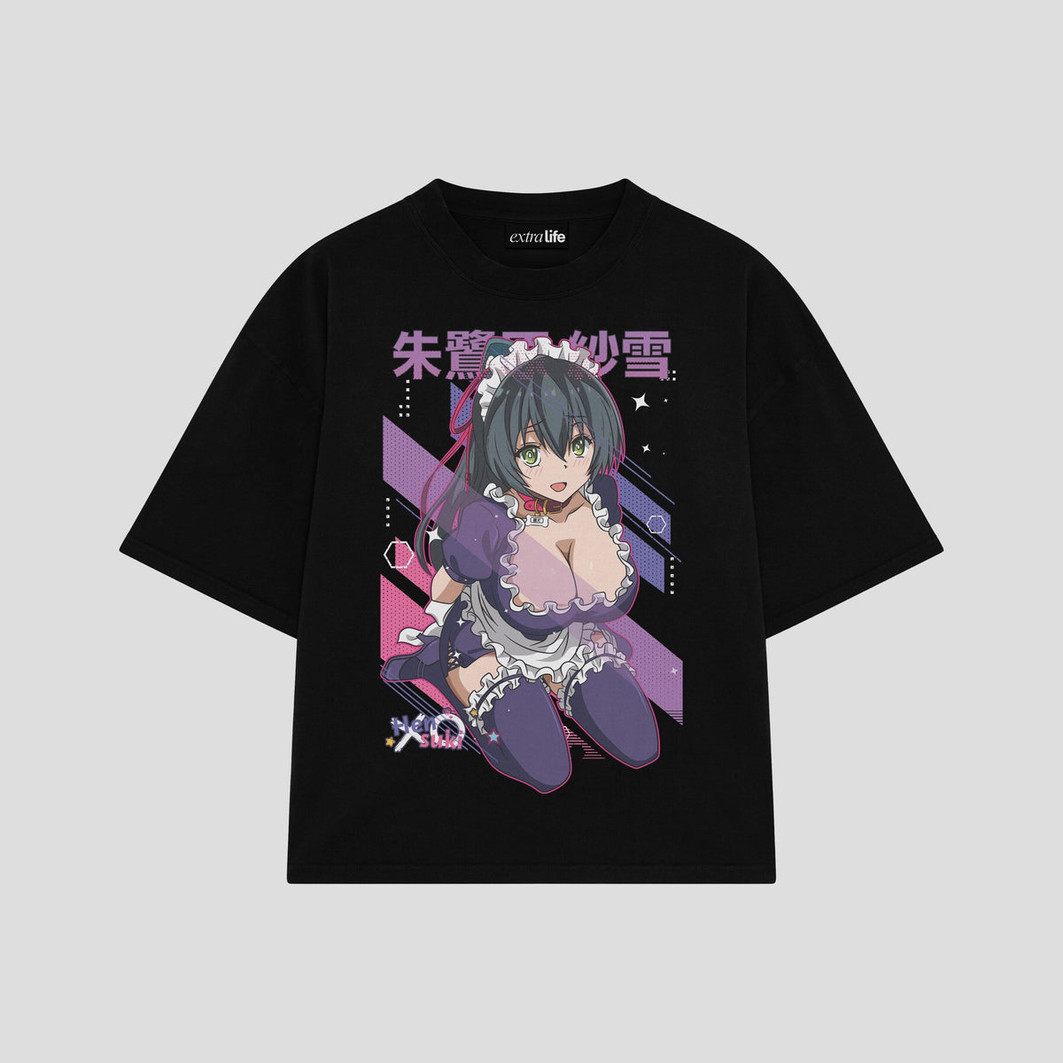 Playera streetwear premium de anime y gaming ExtraLife MX, corte oversized drop shoulder ligero y fresco en color Deep Black y Off-White, moda urbana mexicana de culto.