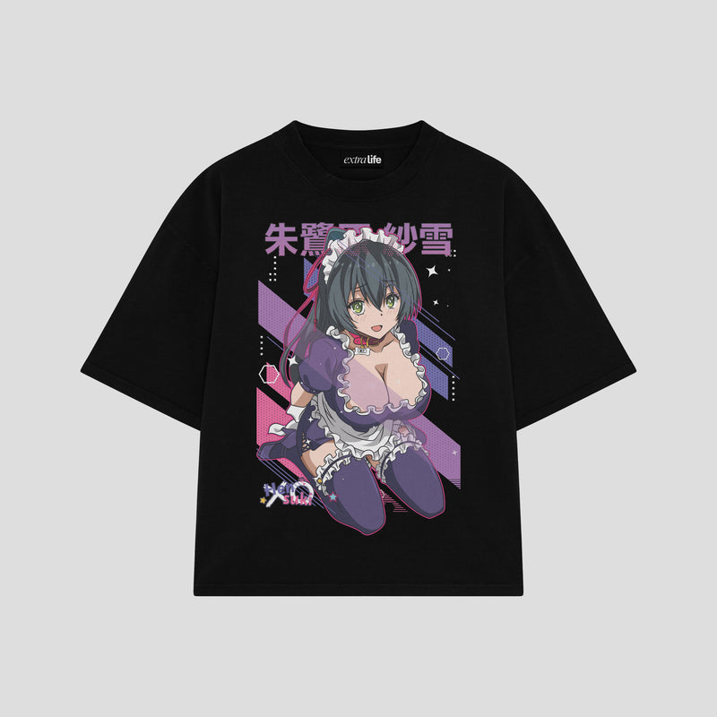 Playera streetwear premium de anime y gaming ExtraLife MX, corte boxy oversized drop shoulder heavyweight en color Deep Black y Off-White, moda urbana mexicana de culto.