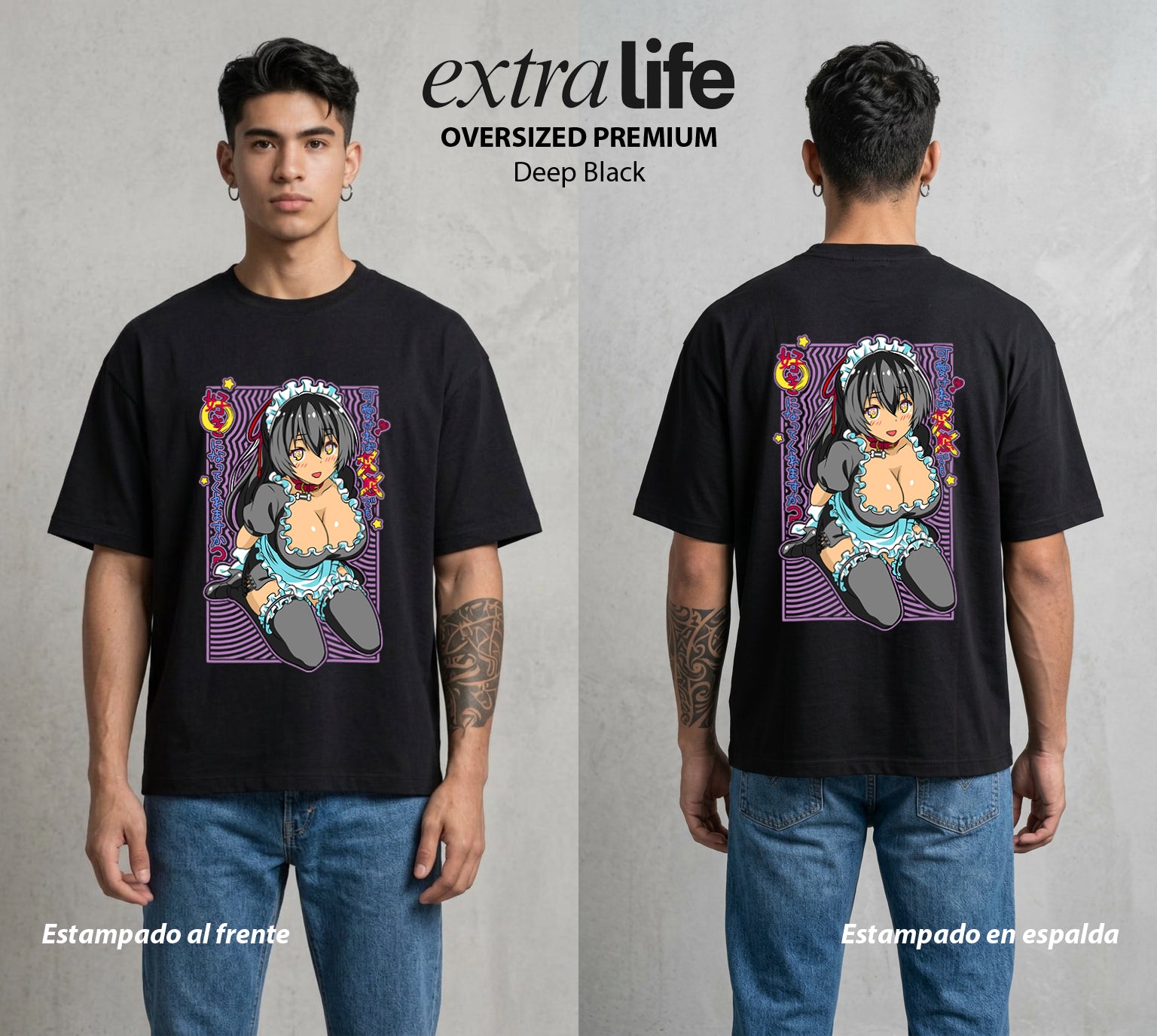 El Amor Secreto | Hensuki Sayuki Tokihara #01646 - Playera Oversized Premium | Deep Black - Foto en modelo