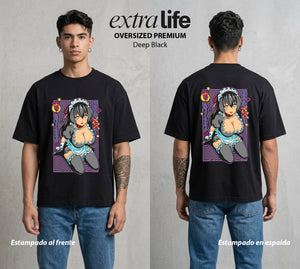 El Amor Secreto | Hensuki Sayuki Tokihara #01646 - Playera Oversized Premium | Deep Black - Foto en modelo
