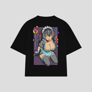 Playera streetwear premium de anime y gaming ExtraLife MX, corte boxy oversized drop shoulder heavyweight en color Deep Black y Off-White, moda urbana mexicana de culto.