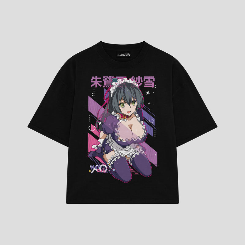 Playera streetwear premium de anime y gaming ExtraLife MX, corte boxy oversized drop shoulder heavyweight en color Deep Black y Off-White, moda urbana mexicana de culto.