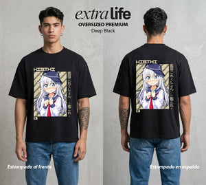 La Resonancia del Misterio | El Eco del Mundo #01651 - Playera Oversized Premium | Deep Black - Foto en modelo