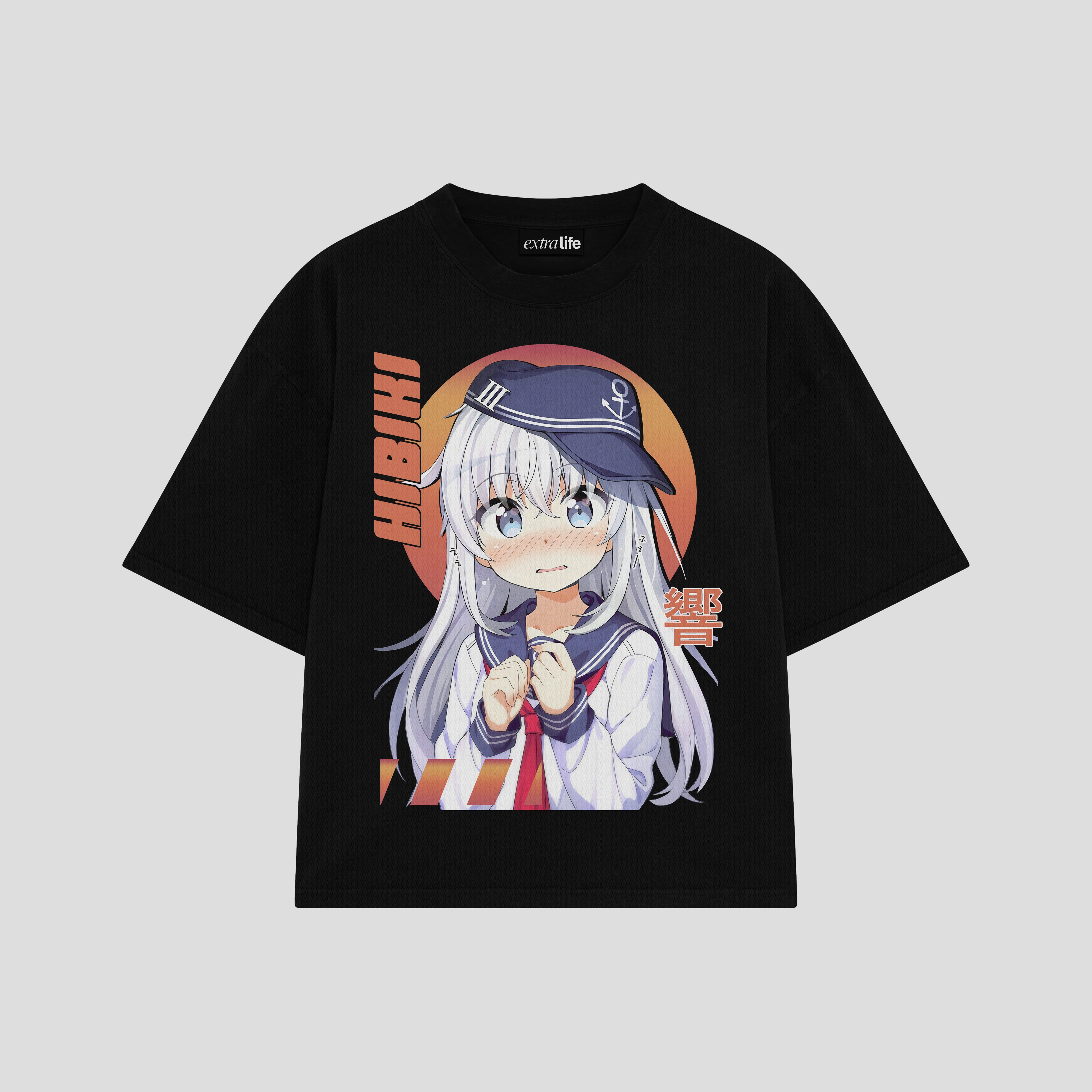 Playera streetwear premium de anime y gaming ExtraLife MX, corte boxy oversized drop shoulder heavyweight en color Deep Black y Off-White, moda urbana mexicana de culto.