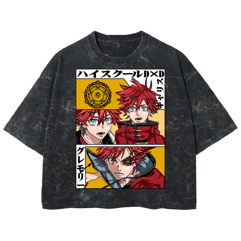 Playera streetwear premium de anime y gaming ExtraLife MX, corte boxy deluxe mineral wash heavyweight en color Acid Wash, moda urbana mexicana de culto.