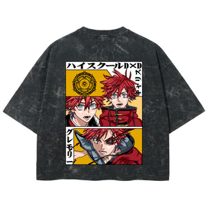 Playera streetwear premium de anime y gaming ExtraLife MX, corte boxy deluxe mineral wash heavyweight en color Acid Wash, moda urbana mexicana de culto.