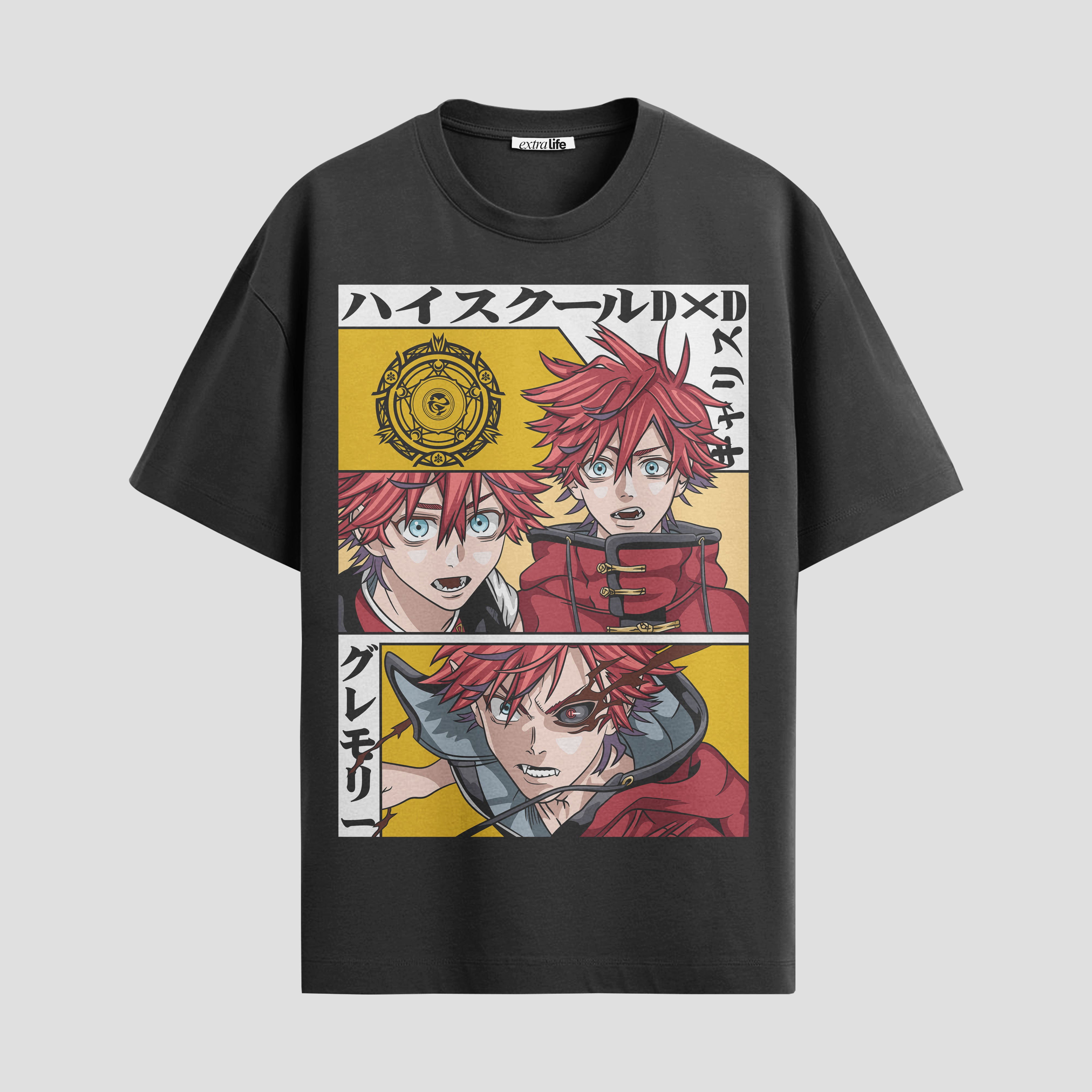 Playera urbana de anime y gaming ExtraLife MX, corte Standard Fit unisex ligero y transpirable en color Deep Black y Pure White, ropa de uso diario para gym y casual.