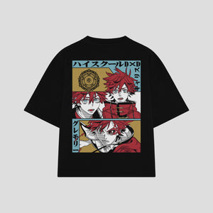 Playera streetwear premium de anime y gaming ExtraLife MX, corte boxy oversized drop shoulder heavyweight en color Deep Black y Off-White, moda urbana mexicana de culto.