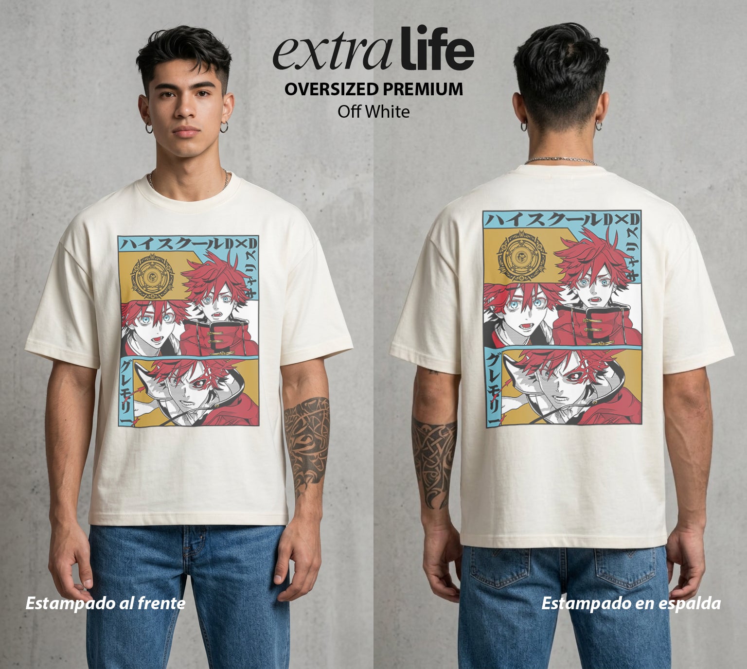 El Club del Diablo | High School Dxd Garith #01655 - Playera Oversized Premium | Off White - Foto en modelo
